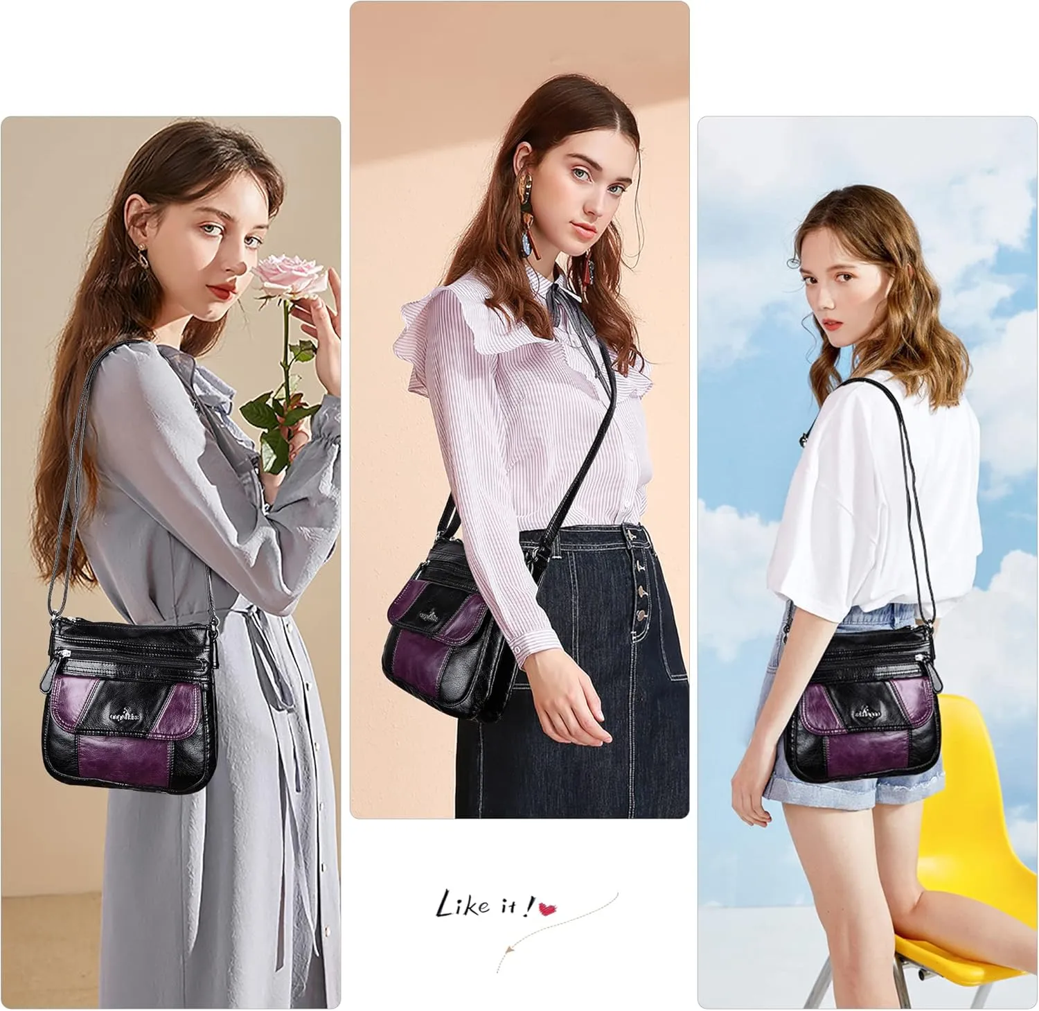 Angelkiss Small Womens Crossbody Bag Leather Shoulder Purse for Women Hobo Bag with Adjustable Shoulder Strap