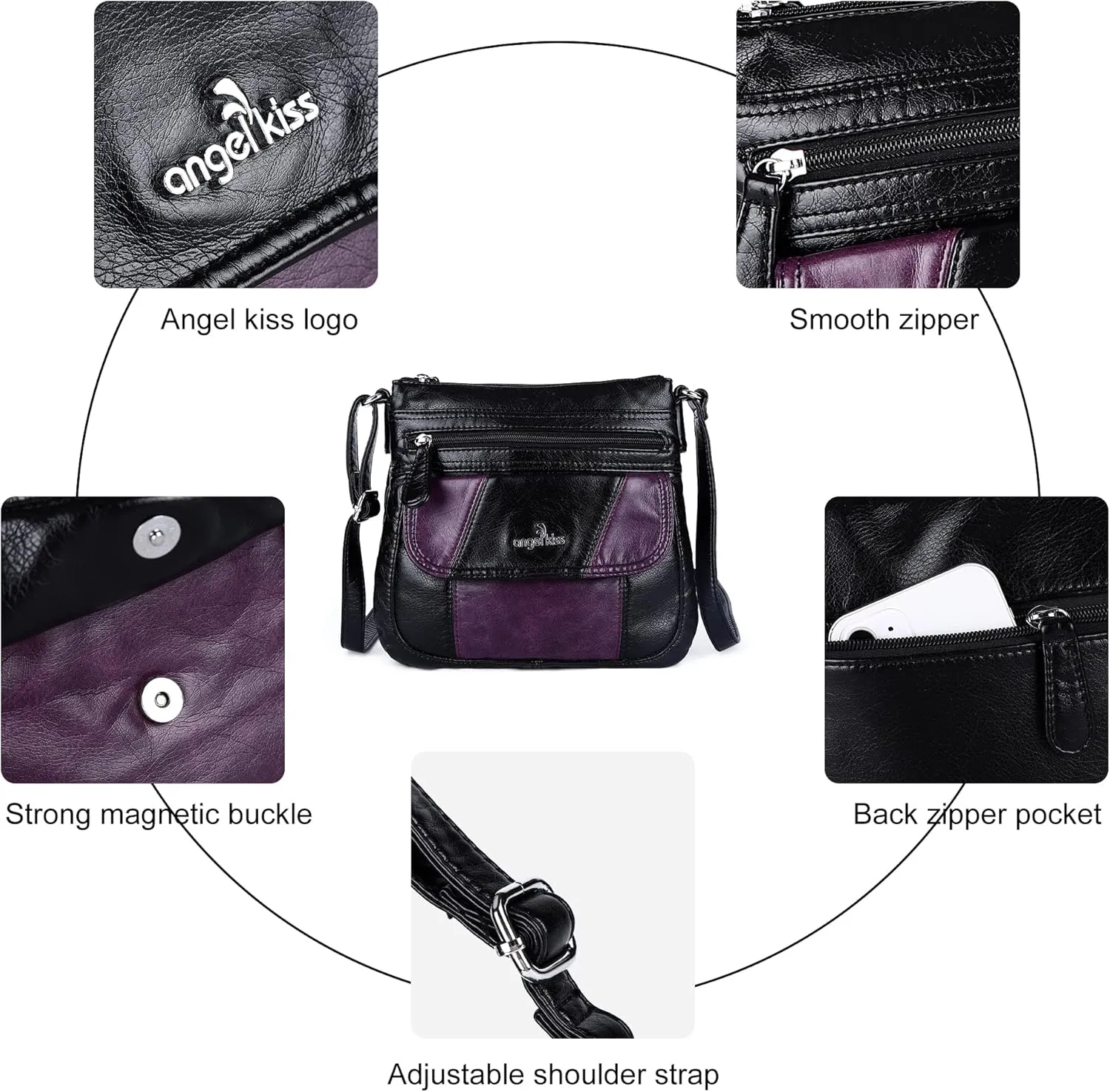 Angelkiss Small Womens Crossbody Bag Leather Shoulder Purse for Women Hobo Bag with Adjustable Shoulder Strap