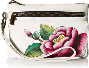 Anna by Anuschka Hand-Painted Genuine Leather Wristlet Organizer Wallet - Peony Ivory