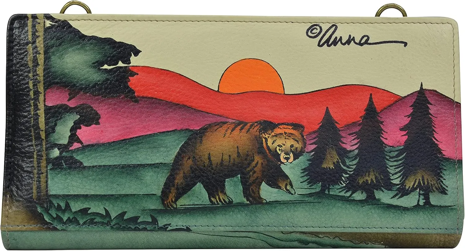 Anna by Anuschka Women's Hand-Painted Genuine Leather Bi-Fold Wallet With Strap