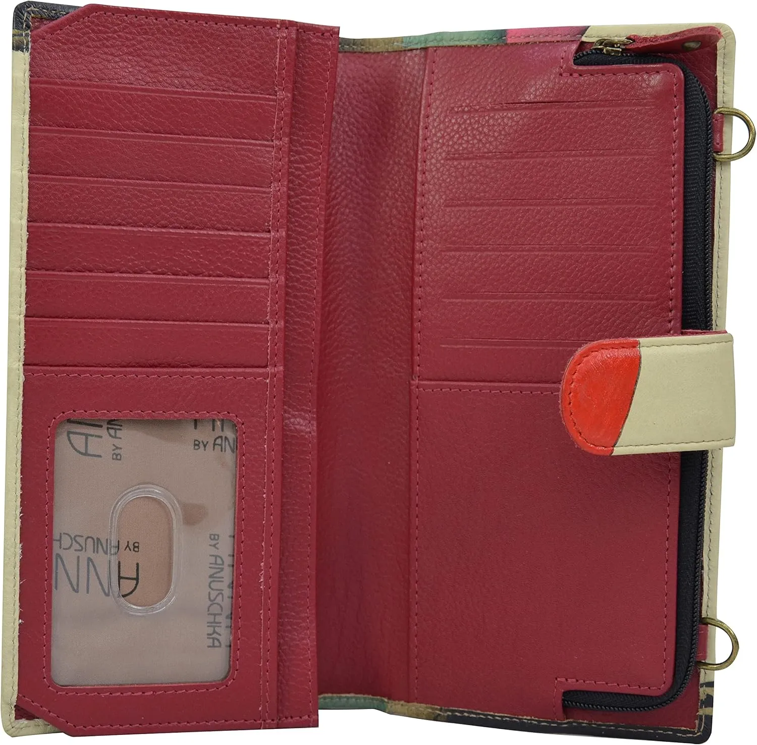 Anna by Anuschka Women's Hand-Painted Genuine Leather Bi-Fold Wallet With Strap