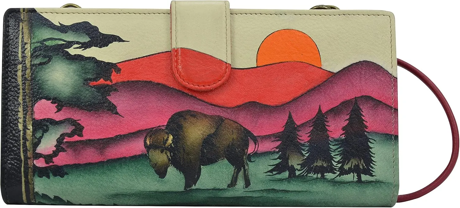 Anna by Anuschka Women's Hand-Painted Genuine Leather Bi-Fold Wallet With Strap