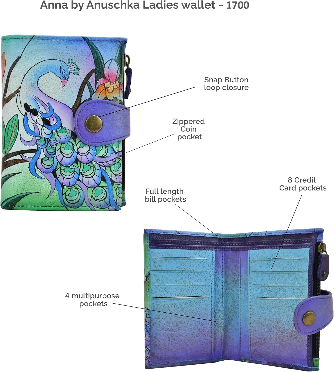 Anna by Anuschka Women's Hand Painted Genuine Leather Ladies Wallet