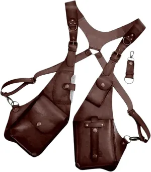 Anti-Theft Harness for Men - Leather Anti-Theft Harness, Double Shoulder Bag Cosplay Medieval | Phone Bag for Men and Women, Wallet Purse with Adjustable PU Leather Strap, Dark Brown, Consulte la