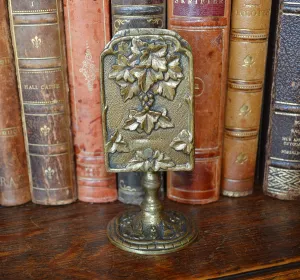 Antique French Match Safe Tabletop Stand Gilt Brass Grape Leaves