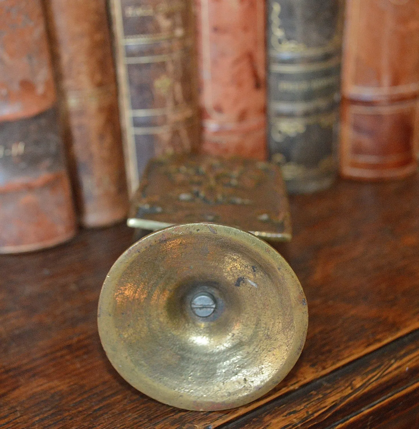 Antique French Match Safe Tabletop Stand Gilt Brass Grape Leaves