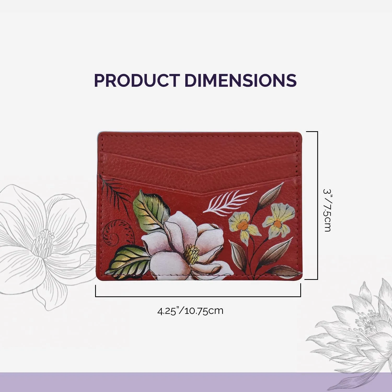 Anuschka Women’s Hand-painted Genuine Leather Credit Card Case - One Open Pocket, Four Card Holders - Crimson Garden