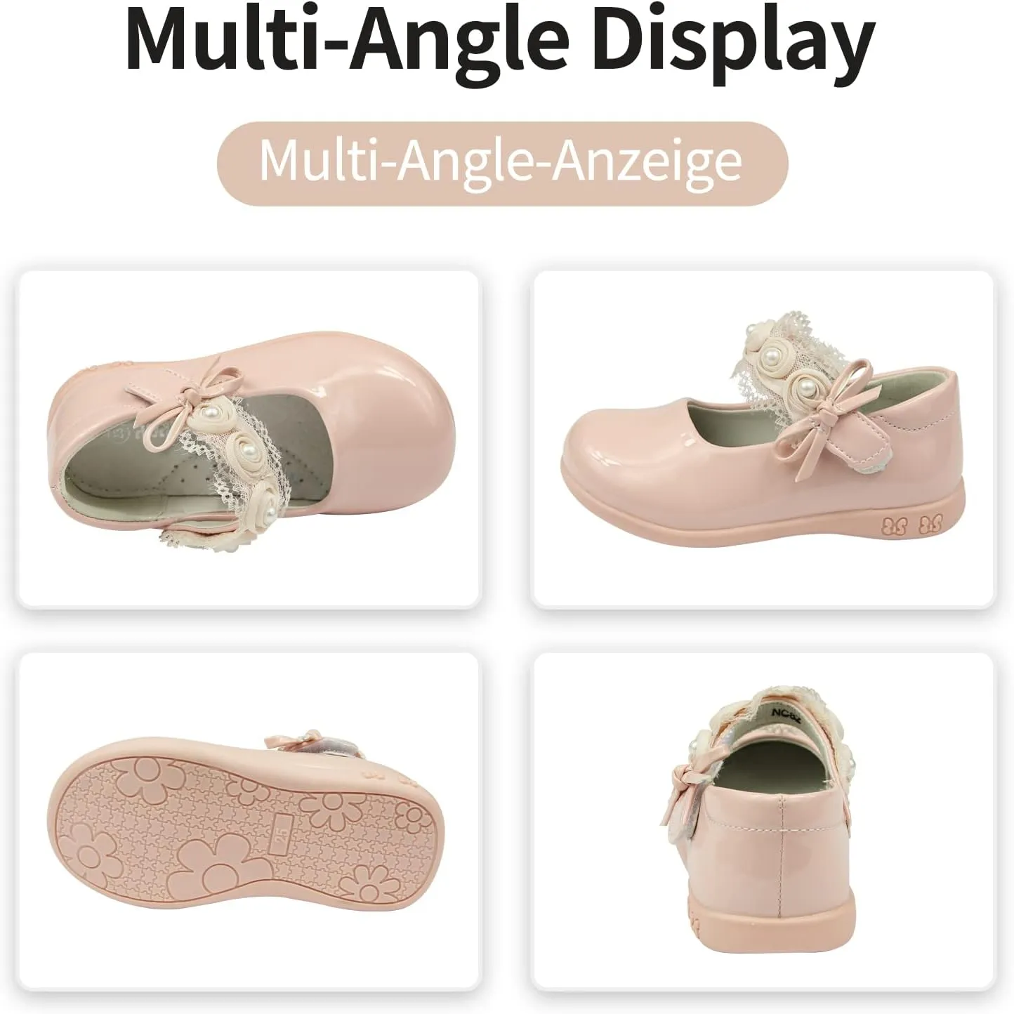 Apawwa Princess Party Dress Shoes - Anti-Scratch Leather Mary Jane Ballerina Flats for Girls, Size Toddler 5 to 3.5, White, Pink, Black