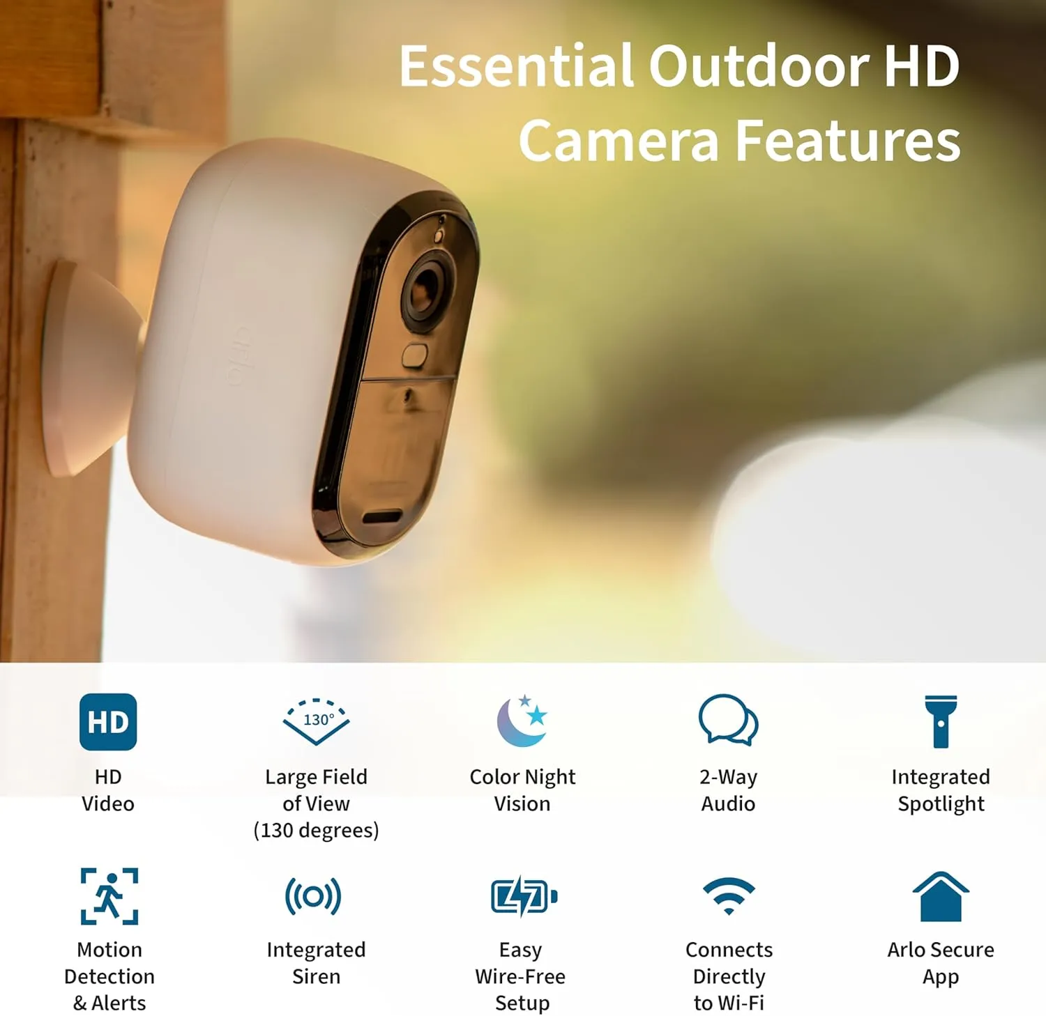 Arlo Essential Security Camera 1080p HD | Outdoor - Indoor | 2nd Gen | Wireless with Spotlight, 2-Way Audio, Color Night Vision, Live Stream, Real Time Notifications, Wide Angle - White, 2 Cameras