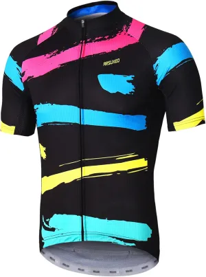 ARSUXEO Men's Cycling Jersey Short Sleeves Mountain Bike Shirt MTB Top Zipper Pockets Reflective