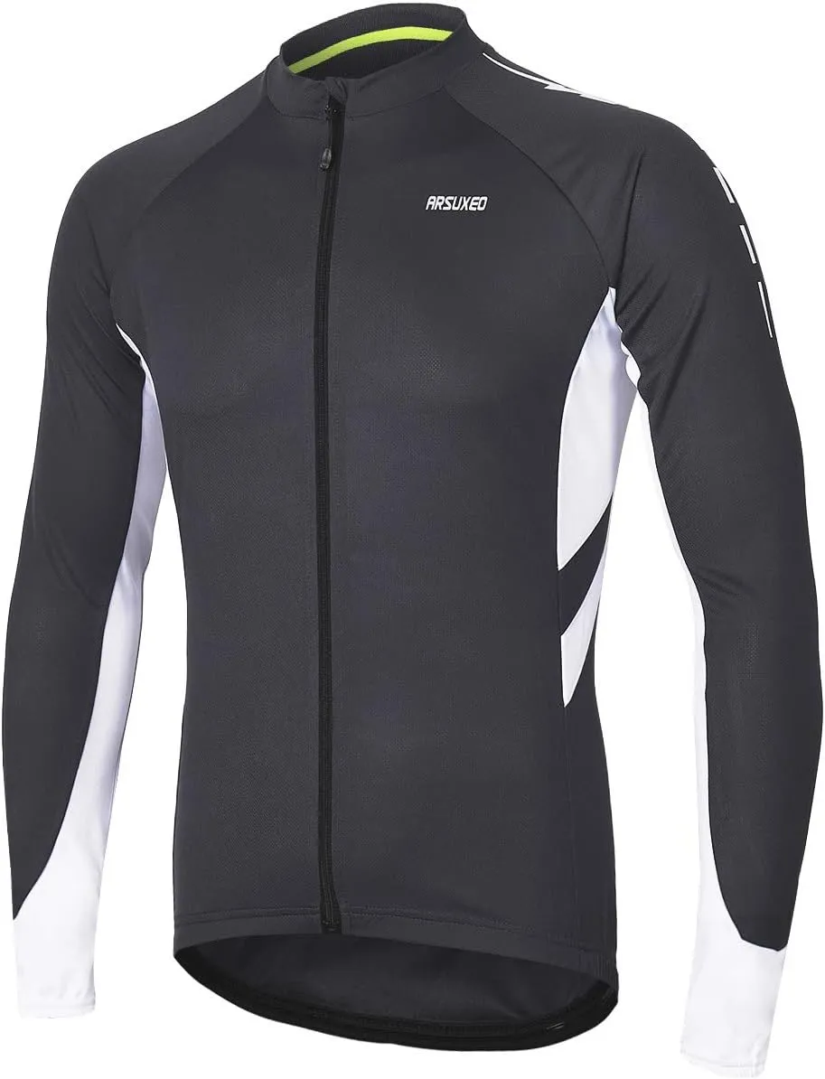 ARSUXEO Men's Full Zipper Long Sleeves Cycling Jersey Bicycle BikingBike Shirt 6030