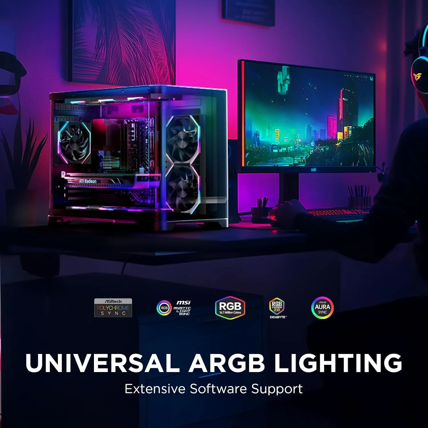 Asiahorse Nyota 120mm Case Fan with Efficient Cooling, ARGB Fan Lighting, 800-1800RPM Speed Control, and Whisper-Quiet Operation Under 29 dB, Unique Design for PC