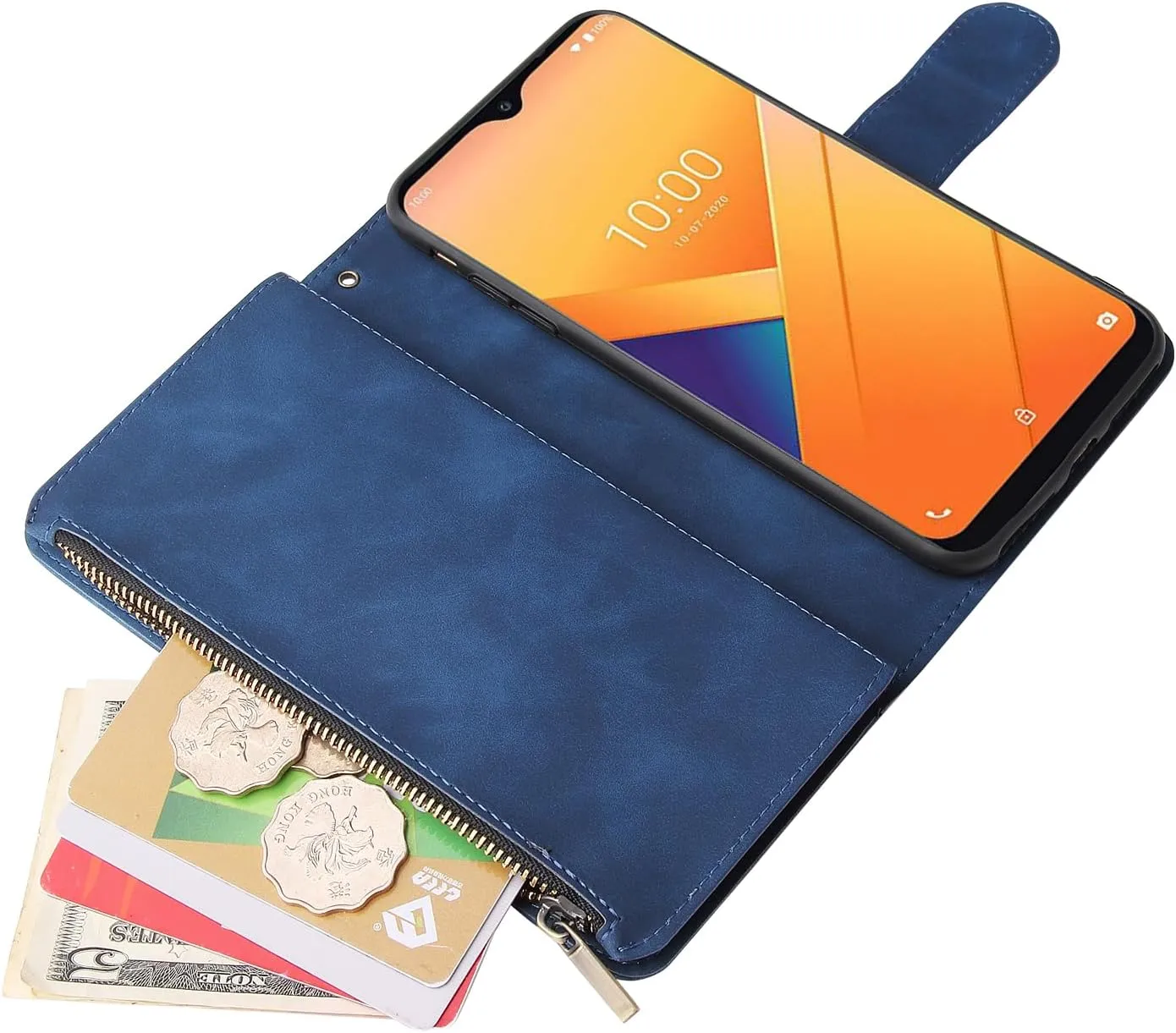 Asuwish Compatible with Wiko Voix U616AT Wallet Case Tempered Glass Screen Protector and Leather Flip Cover Card Holder Stand Cell Accessories Kickstand Protective Phone Cases for 5G Women Men Blue