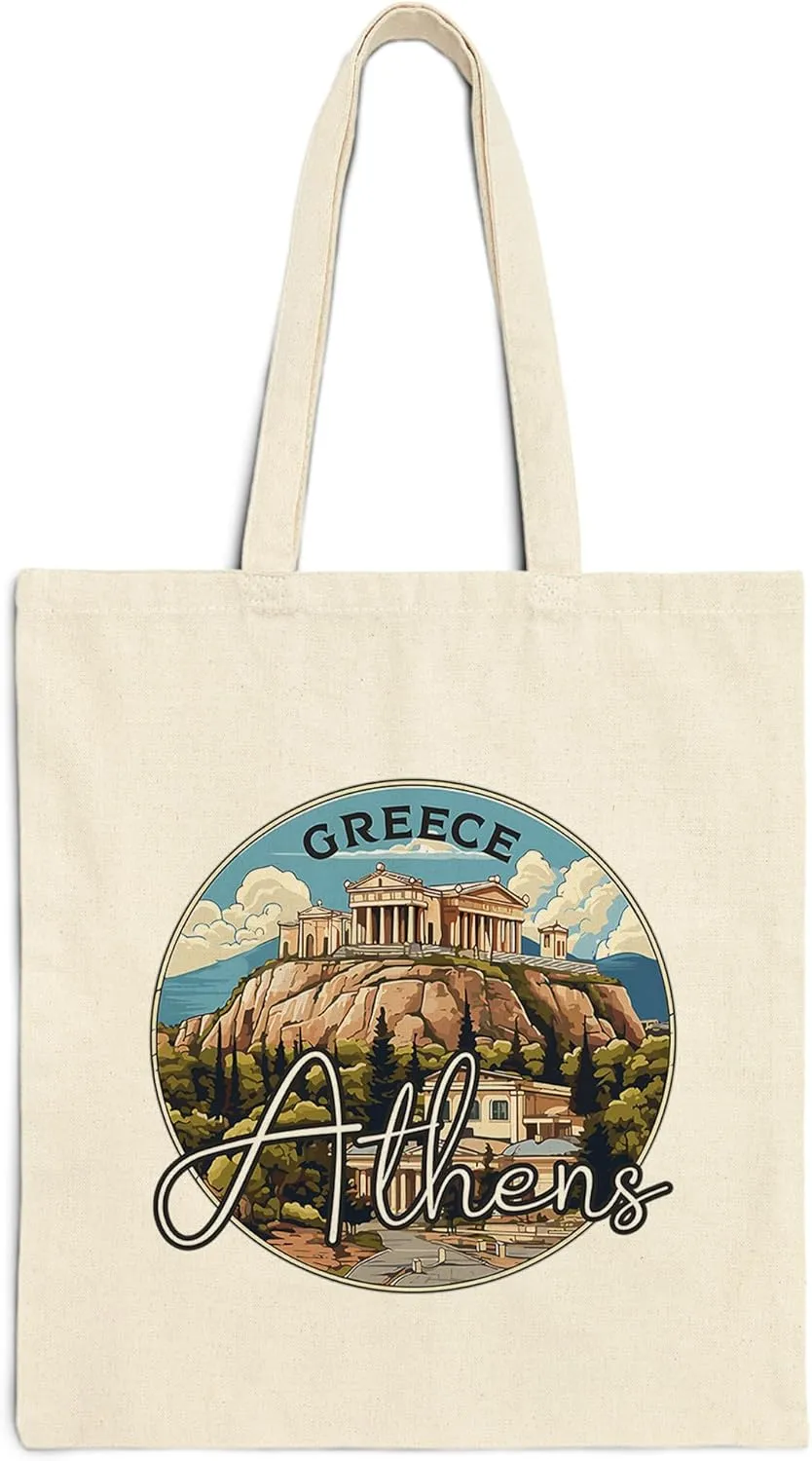 Athens Greece Cotton Tote Bag for Women Men Casual Tote Bag Cloth Canvas Shopping Bags with Handles Cute Bags Everyday Use 15" x 16" Aesthetic Gift ID44997
