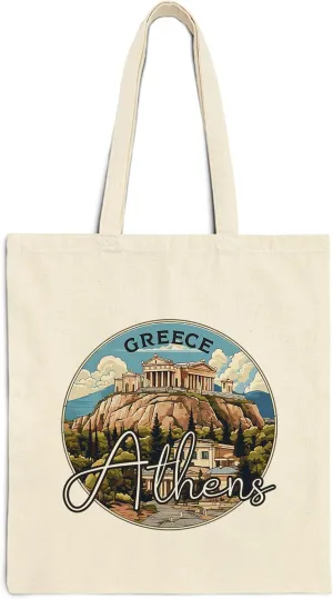 Athens Greece Cotton Tote Bag for Women Men Casual Tote Bag Cloth Canvas Shopping Bags with Handles Cute Bags Everyday Use 15" x 16" Aesthetic Gift ID44997