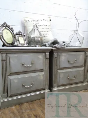 Atlas & Vera : Two colour distressed bedside tables