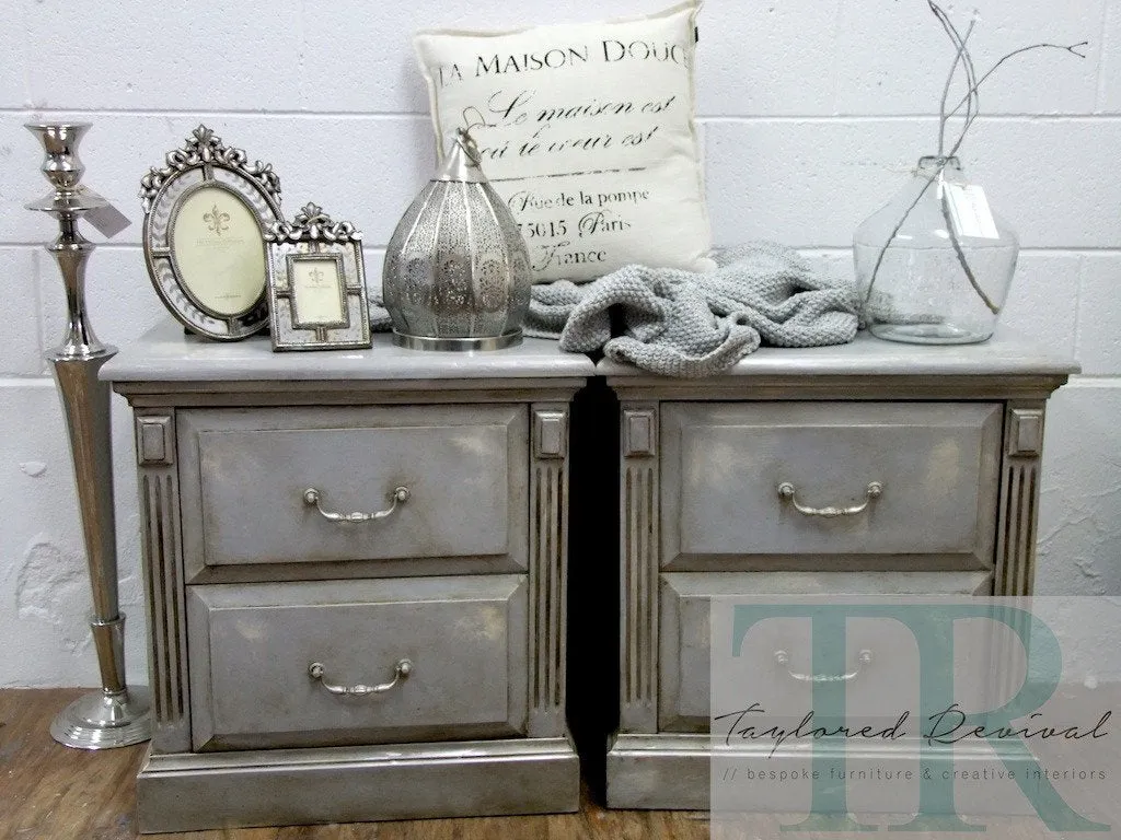 Atlas & Vera : Two colour distressed bedside tables