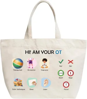 Autism Canvas Speech Therapy Bag | Large Cotton Occupational Therapist Appreciation Tote Bag | Visual Aid for Non Verbal ASD