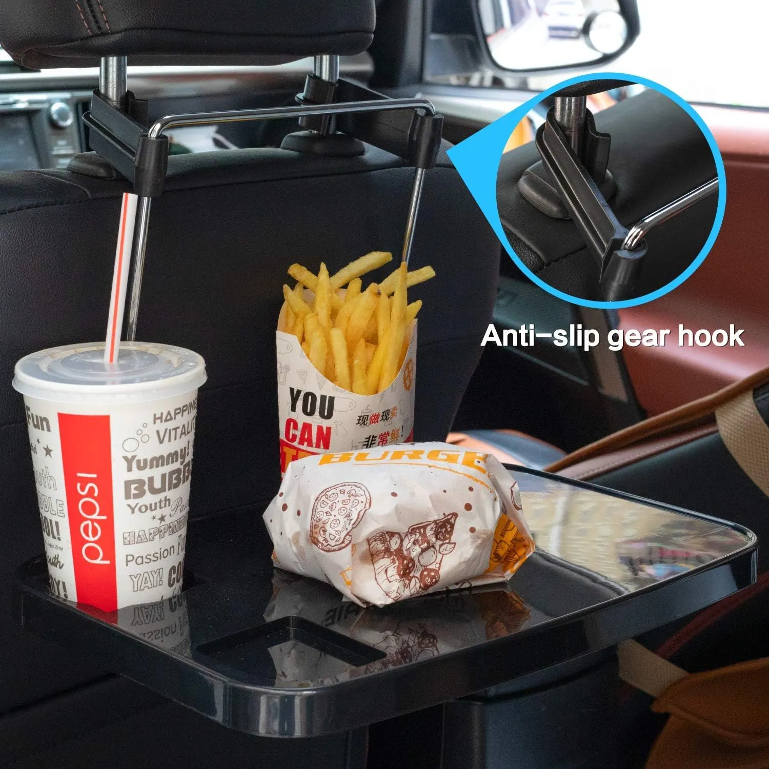 AutoChoice Foldable Car Seat Back Portable Tray for Food Dining Drink and Laptop, Hanging Car Steering Wheel Tray (2 Pack)