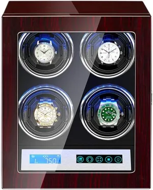 Automatic Watch Winder 4 with LCD Control Screen LED Light Flexible Watch Pillows 15 Rotation Mode Quiet Motor Watch Winder for Automatic Watches