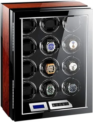 Automatic Watch Winder Box 12 with LCD Touch Screen Blue LED Light Remote Control Adjustable Watch Pillows 15 Rotation Mode