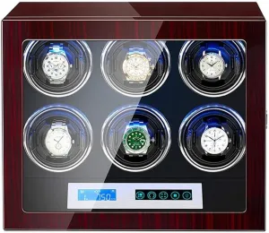 Automatic Watch Winder Box 6 Touch Display Screen Flexible Watch Pillows Piano Paint Finish Built-in LED Light Accessories