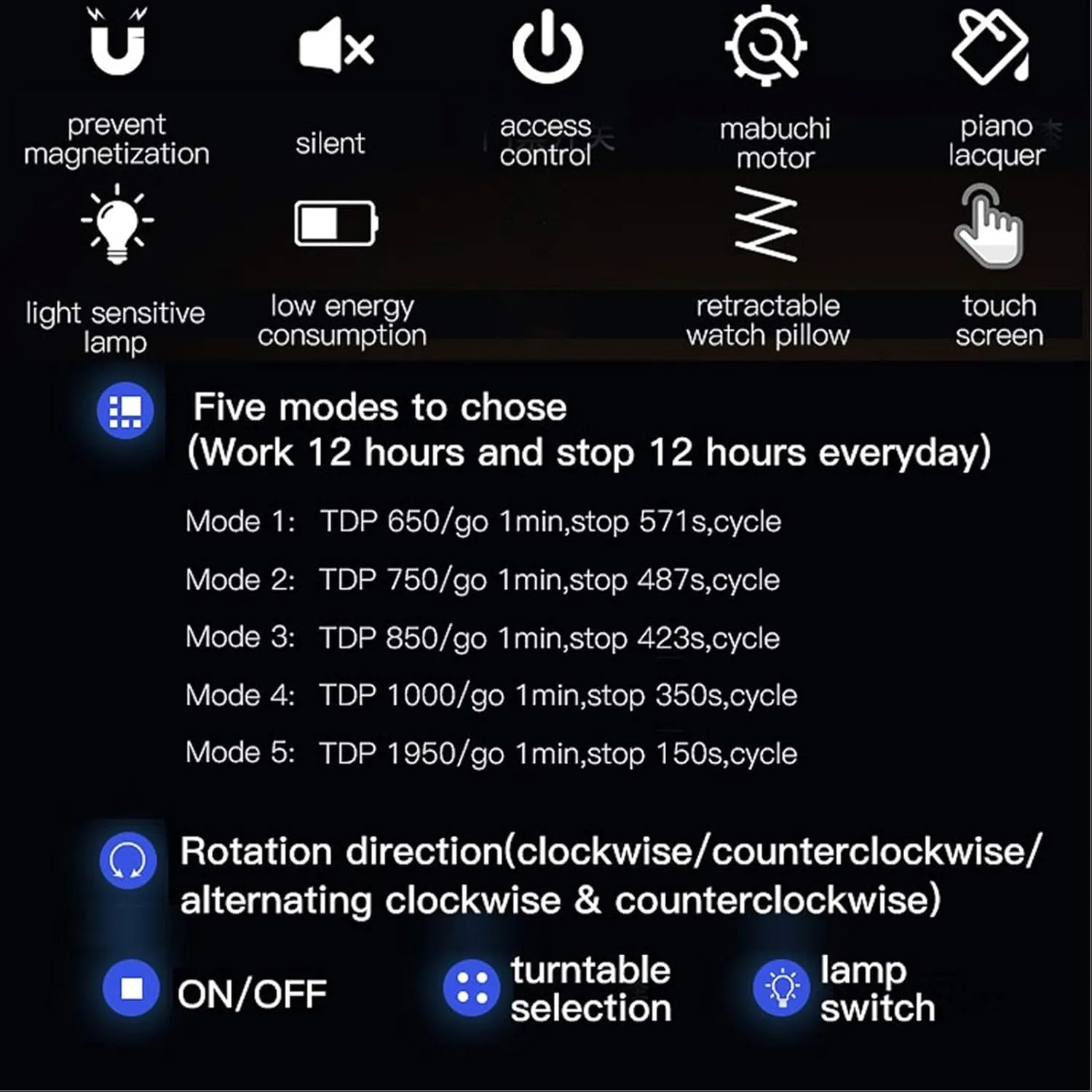 Automatic Watch Winder Box Watches and Jewelry Storage Drawer LCD display Touch Screen Control with LED Backlight Quiet Motor (6 2)