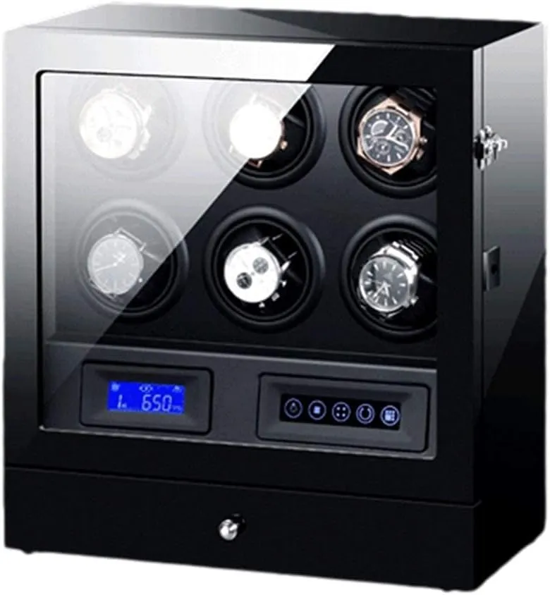 Automatic Watch Winder Box Watches and Jewelry Storage Drawer LCD display Touch Screen Control with LED Backlight Quiet Motor (6 2)