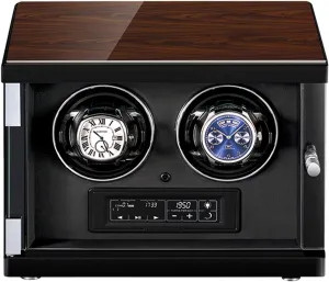 Automatic Watch Winder Double Watch Winder Box LCD Touch Screen Display Built-in Illumination Silent Motor Wood Shell Watch Winder Watch Box Case Watch Storage