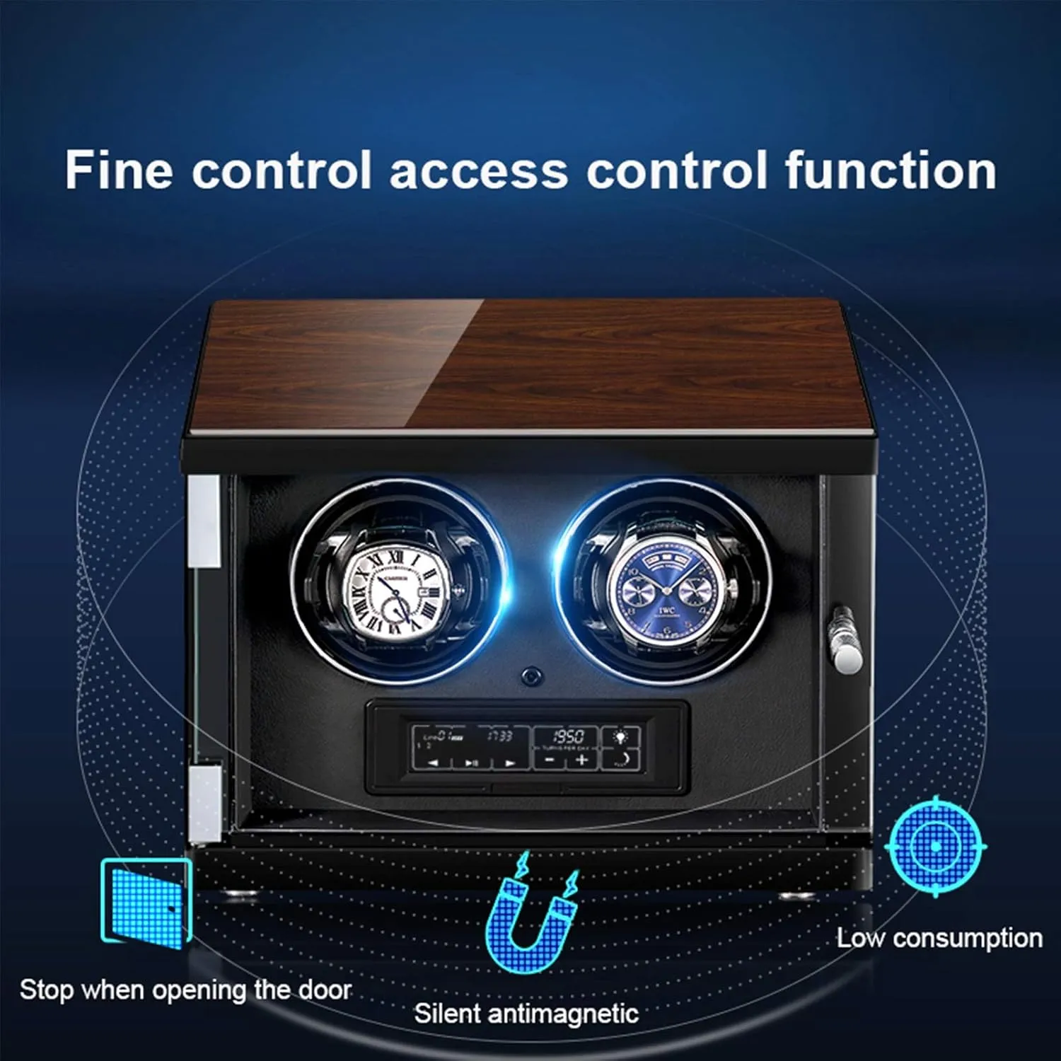 Automatic Watch Winder Double Watch Winder Box LCD Touch Screen Display Built-in Illumination Silent Motor Wood Shell Watch Winder Watch Box Case Watch Storage