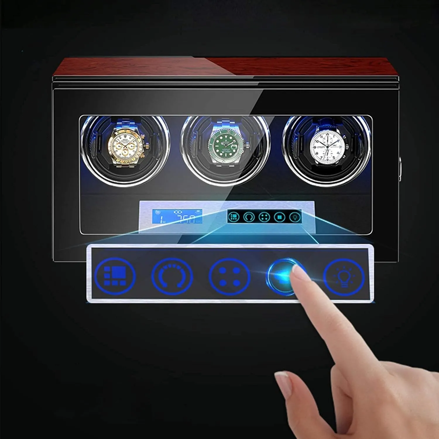 Automatic Watch Winder Watch Winder Box LCD Touch Screen Display Built-in LED Illumination Wood Shell Piano Paint Exterior (3 0)