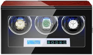 Automatic Watch Winder Watch Winder Box LCD Touch Screen Display Built-in LED Illumination Wood Shell Piano Paint Exterior (3 0)