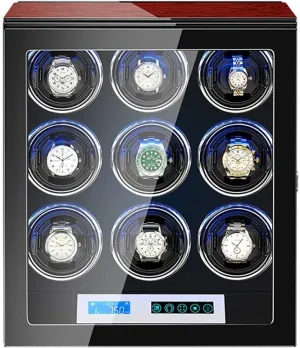 Automatic Watch Winder Watch Winder Box LCD Touch Screen Display Built-in LED Illumination Wood Shell Piano Paint Exterior (A 3 0)