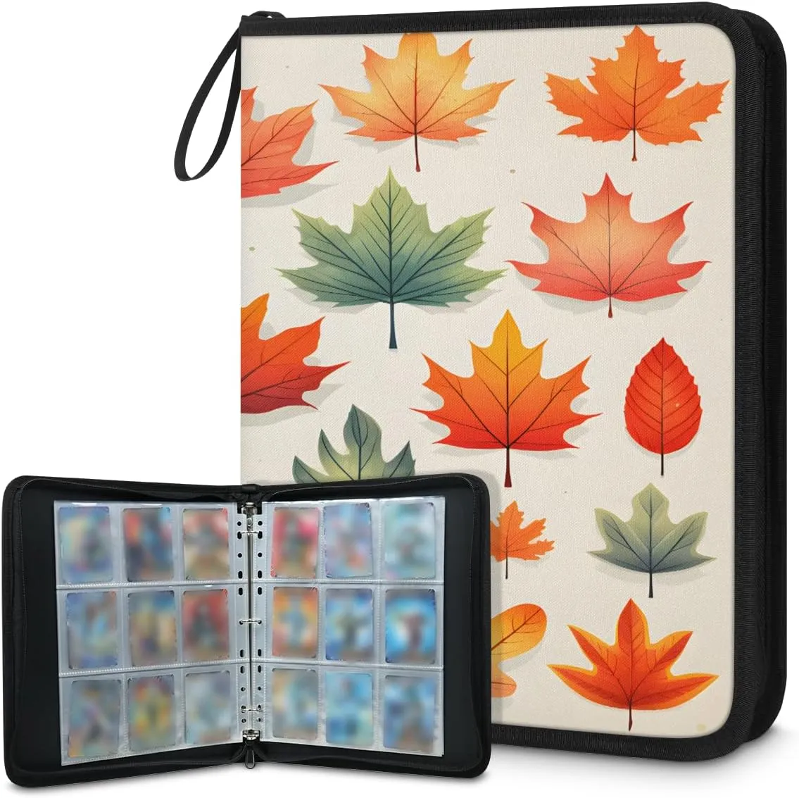 Autumn Season 3 Ring Trading Zipper Binder Strap, Trading Card Binder 4 Pocket, 400 Pockets Card Holder with 50 Removable Sleeves for Game Cards