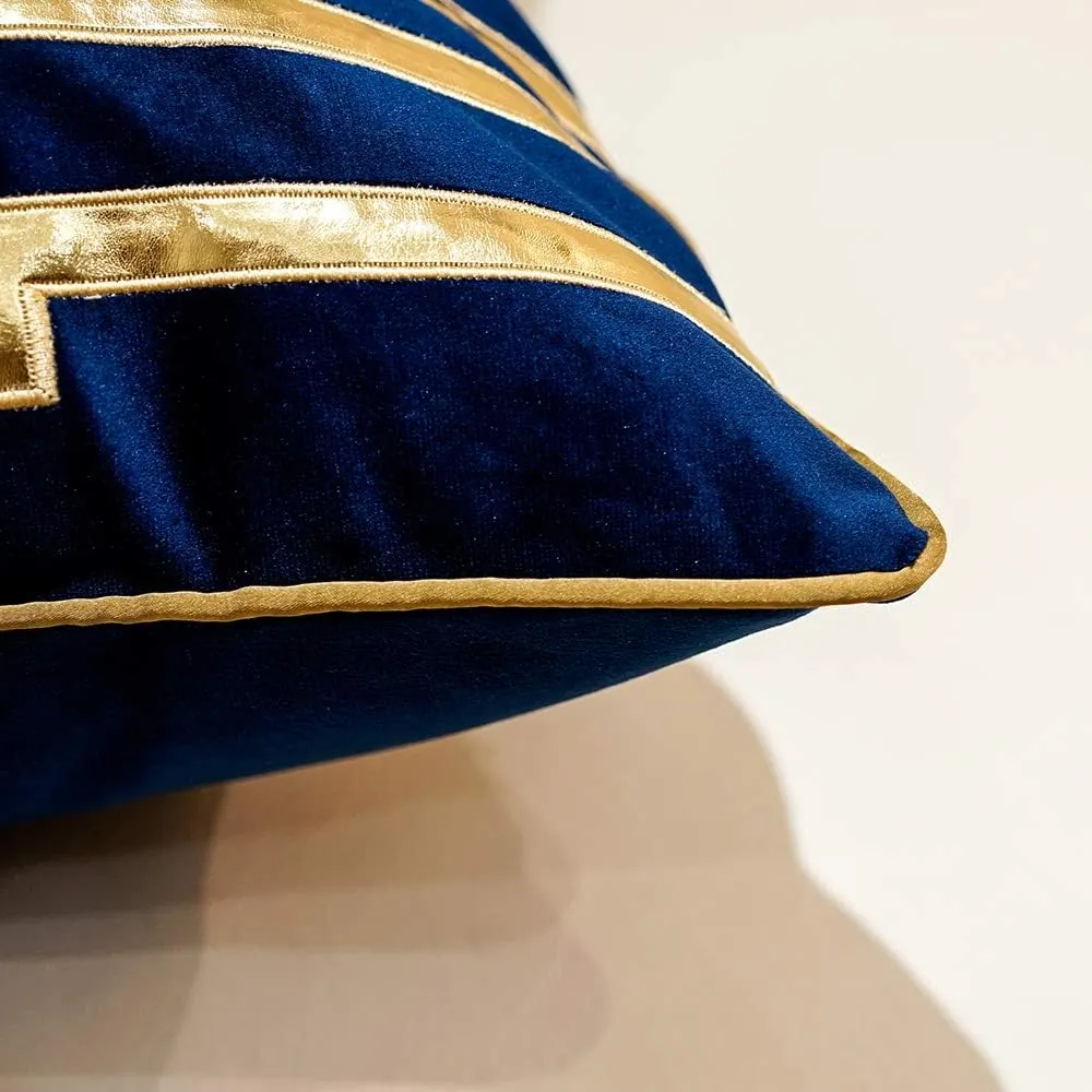 Avigers 18 x 18 Inches Navy Blue Gold Leather Striped Cushion Cases Luxury European Throw Pillow Covers Decorative Pillows for Couch Living Room Bedroom Car 45 x 45cm