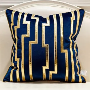 Avigers 18 x 18 Inches Navy Blue Gold Leather Striped Cushion Cases Luxury European Throw Pillow Covers Decorative Pillows for Couch Living Room Bedroom Car 45 x 45cm