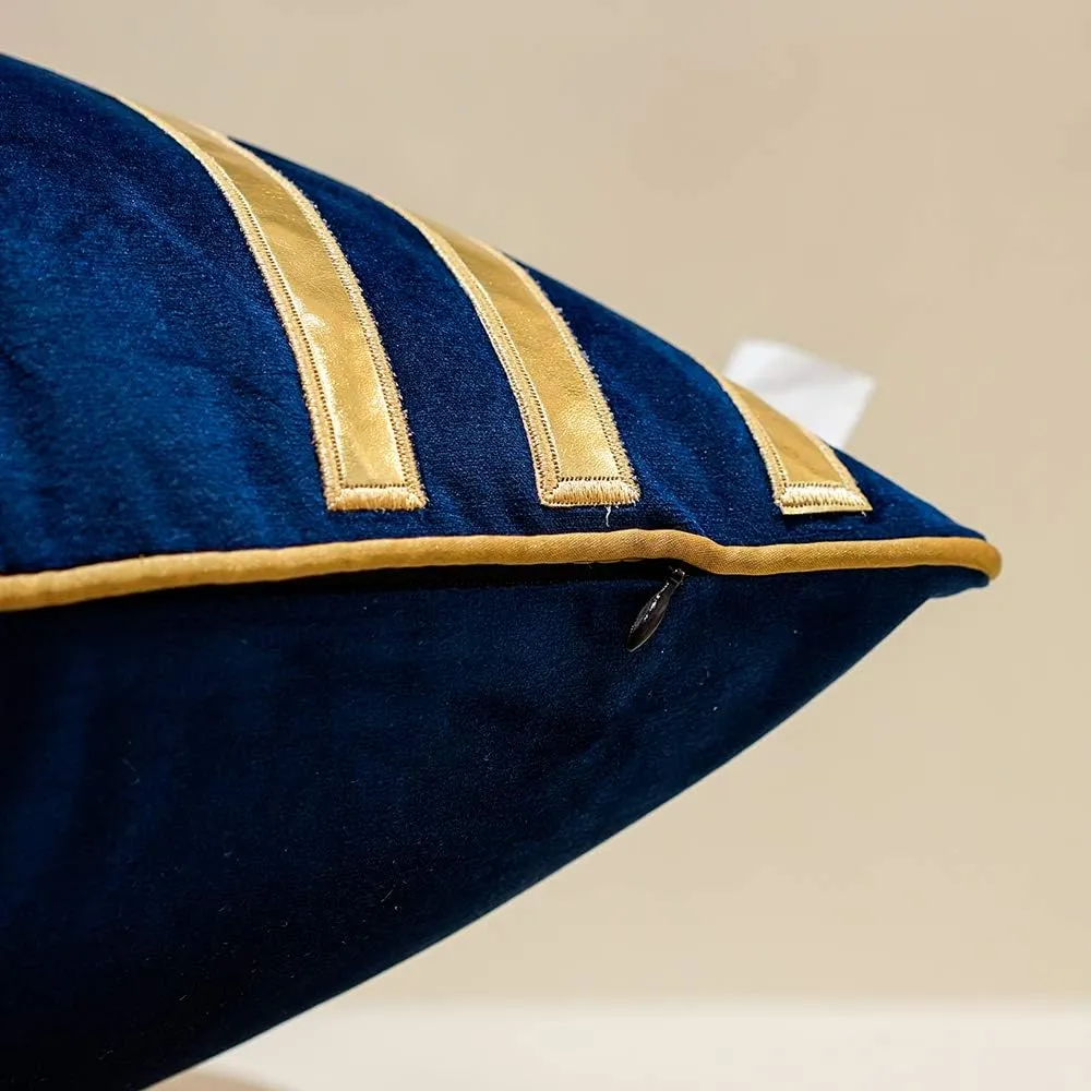 Avigers 18 x 18 Inches Navy Blue Gold Leather Striped Cushion Cases Luxury European Throw Pillow Covers Decorative Pillows for Couch Living Room Bedroom Car 45 x 45cm