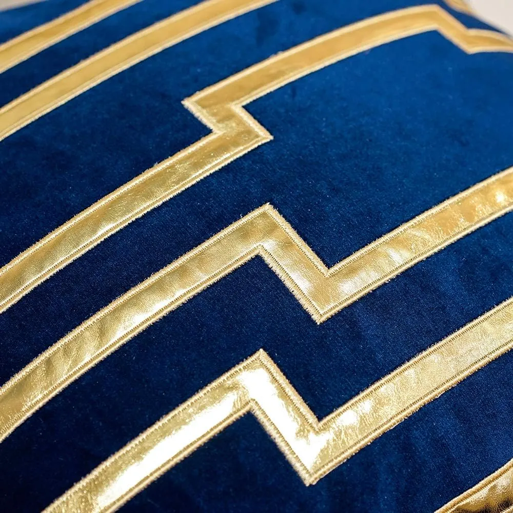 Avigers 18 x 18 Inches Navy Blue Gold Leather Striped Cushion Cases Luxury European Throw Pillow Covers Decorative Pillows for Couch Living Room Bedroom Car 45 x 45cm