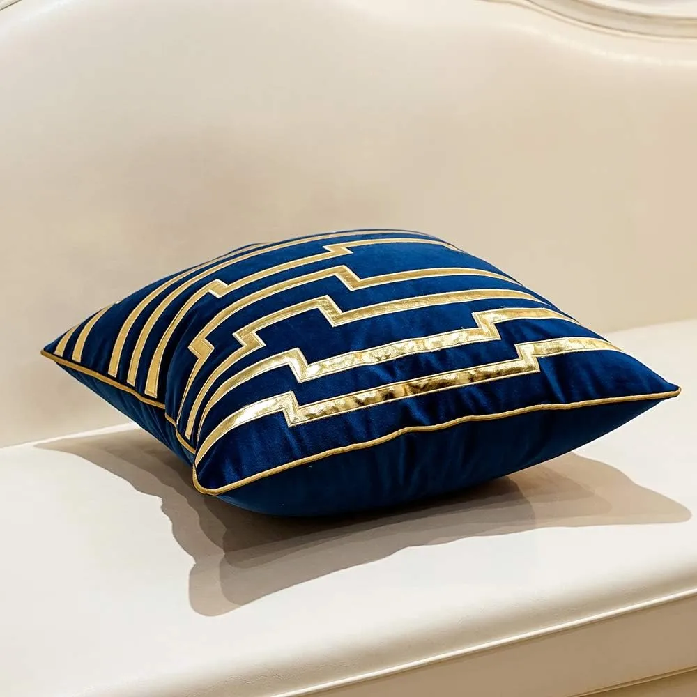 Avigers 18 x 18 Inches Navy Blue Gold Leather Striped Cushion Cases Luxury European Throw Pillow Covers Decorative Pillows for Couch Living Room Bedroom Car 45 x 45cm