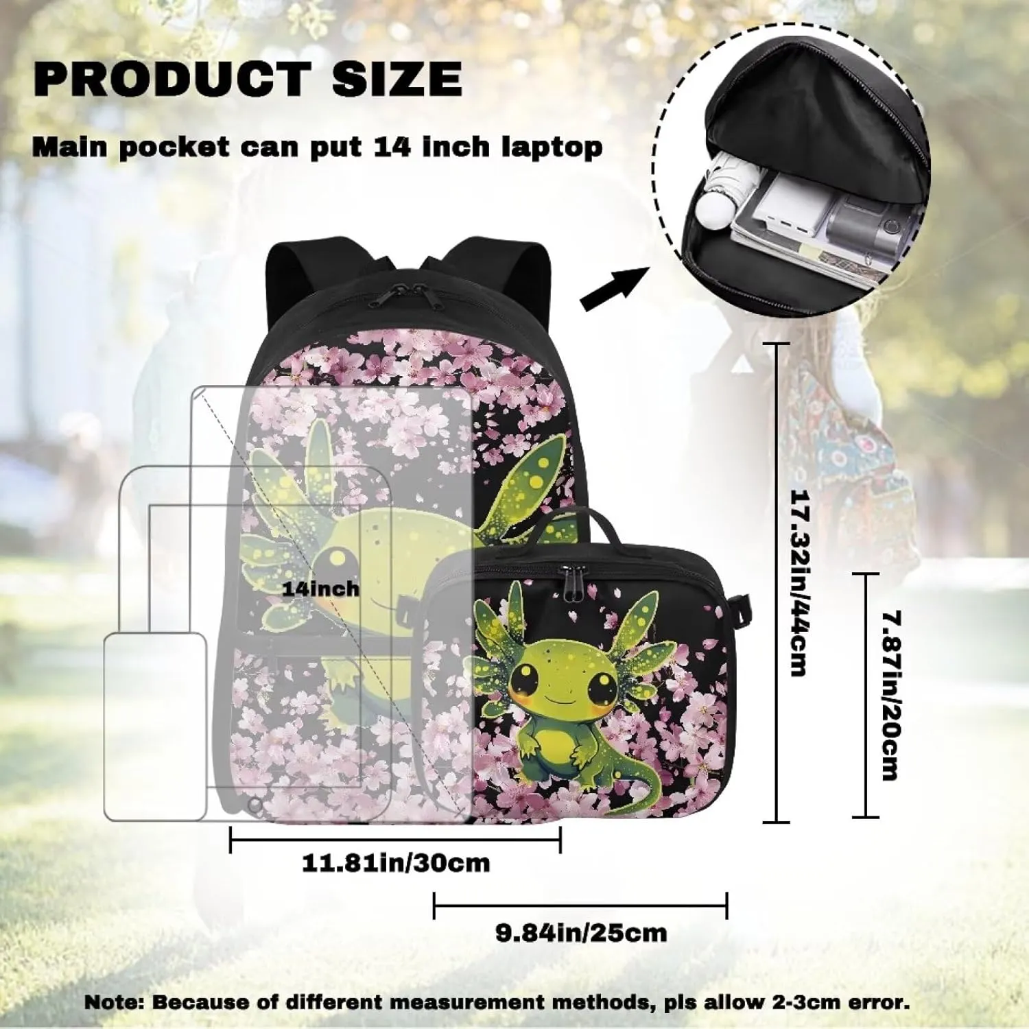 Axolotl Backpack Purse for Girls Pink Axolotl School Backpack with Lunch Bag for Kids 8-10 Kids Book Bag with Lunchbox 2 IN 1 School Bag and Lunch Box Set Cute Bookbag for 5th Grade Girls