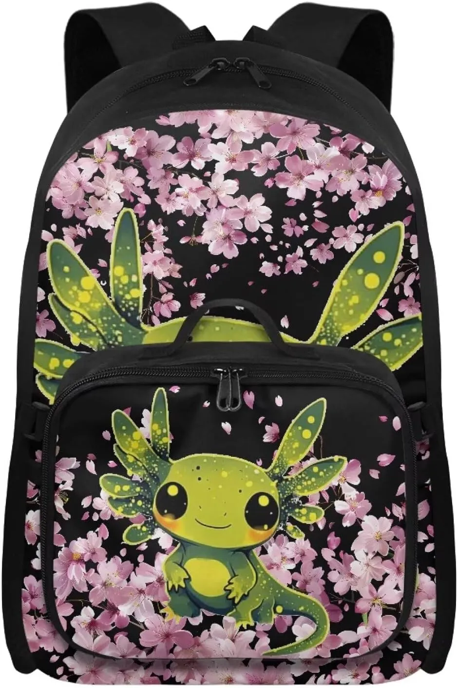 Axolotl Backpack Purse for Girls Pink Axolotl School Backpack with Lunch Bag for Kids 8-10 Kids Book Bag with Lunchbox 2 IN 1 School Bag and Lunch Box Set Cute Bookbag for 5th Grade Girls