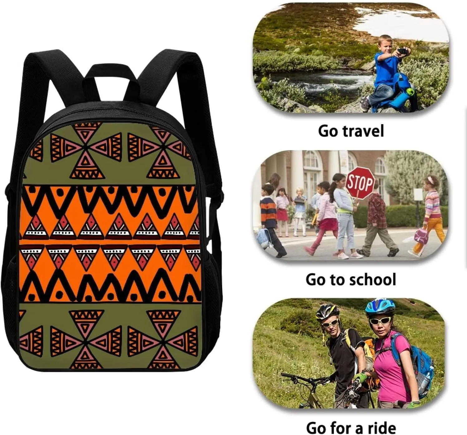 Aztec Kids Backpacks for Boys Girls 17" Daypack with Adjustable Padded Back Straps School Bag for Elementary Middle School Students Orange Green