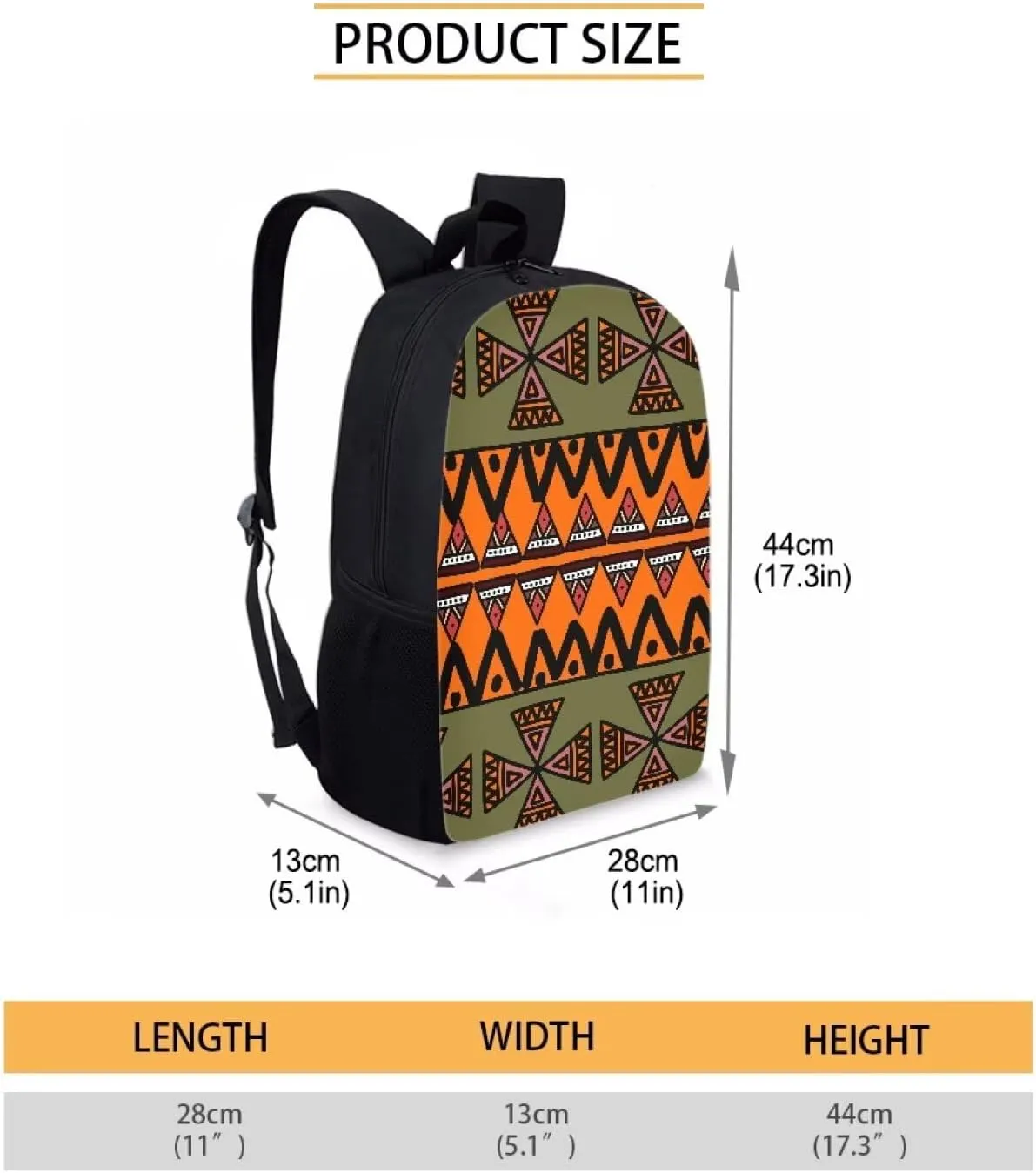 Aztec Kids Backpacks for Boys Girls 17" Daypack with Adjustable Padded Back Straps School Bag for Elementary Middle School Students Orange Green