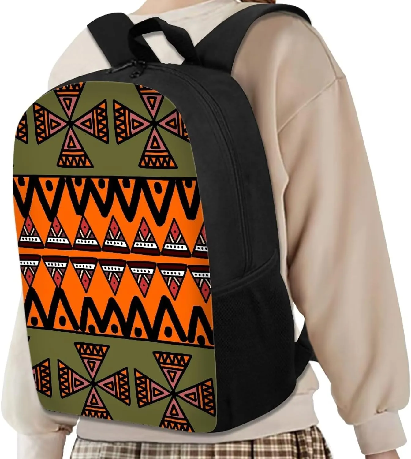 Aztec Kids Backpacks for Boys Girls 17" Daypack with Adjustable Padded Back Straps School Bag for Elementary Middle School Students Orange Green