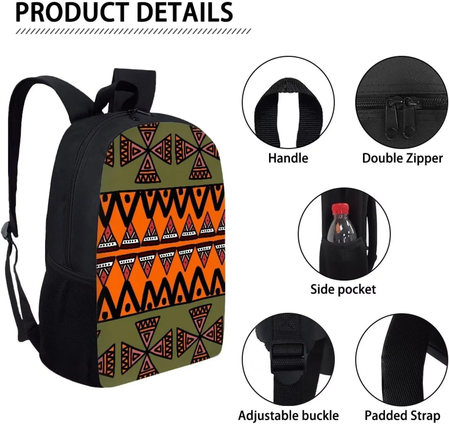 Aztec Kids Backpacks for Boys Girls 17" Daypack with Adjustable Padded Back Straps School Bag for Elementary Middle School Students Orange Green