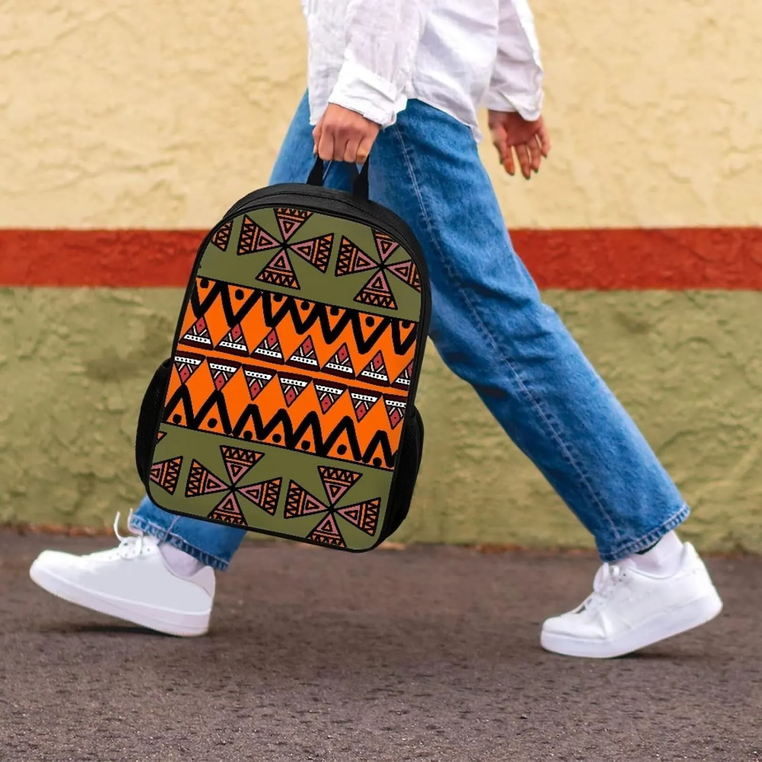 Aztec Kids Backpacks for Boys Girls 17" Daypack with Adjustable Padded Back Straps School Bag for Elementary Middle School Students Orange Green