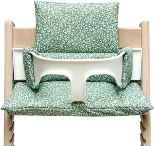 Baby - Tripp Trapp Seat Cushion Set for Stokke High Chair - 2-Piece Cushion / Cushion / Seat Reducer - Green White Leaves, Material Oeko-Tex Standard 100 Certified