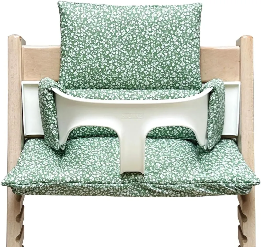 Baby - Tripp Trapp Seat Cushion Set for Stokke High Chair - 2-Piece Cushion / Cushion / Seat Reducer - Green White Leaves, Material Oeko-Tex Standard 100 Certified