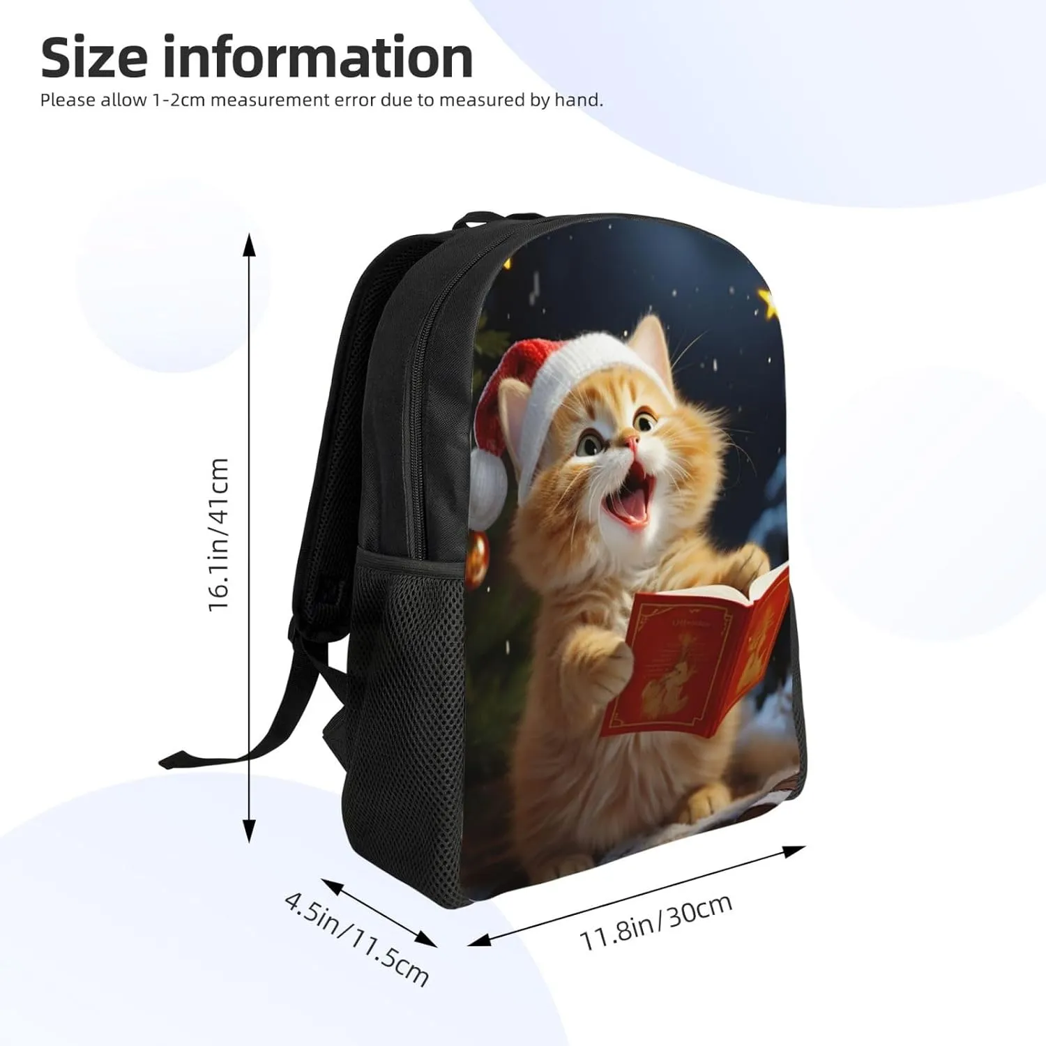 Backpack Cute Cat Sing Christmas Carols Travel Casual Laptop Backpack Waterproof Hiking Daypack for Men Women