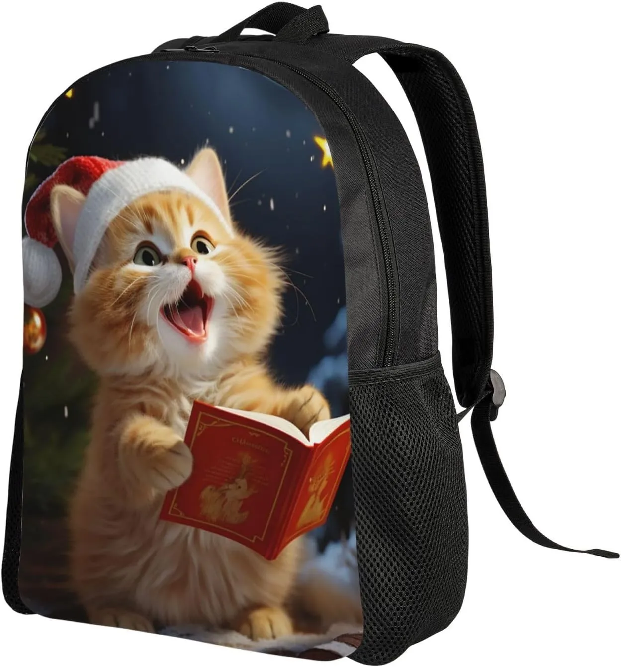 Backpack Cute Cat Sing Christmas Carols Travel Casual Laptop Backpack Waterproof Hiking Daypack for Men Women